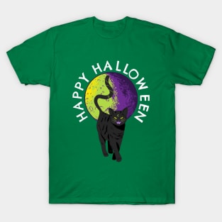 Happy Halloween Witches Black Cat Full Moon T-Shirt